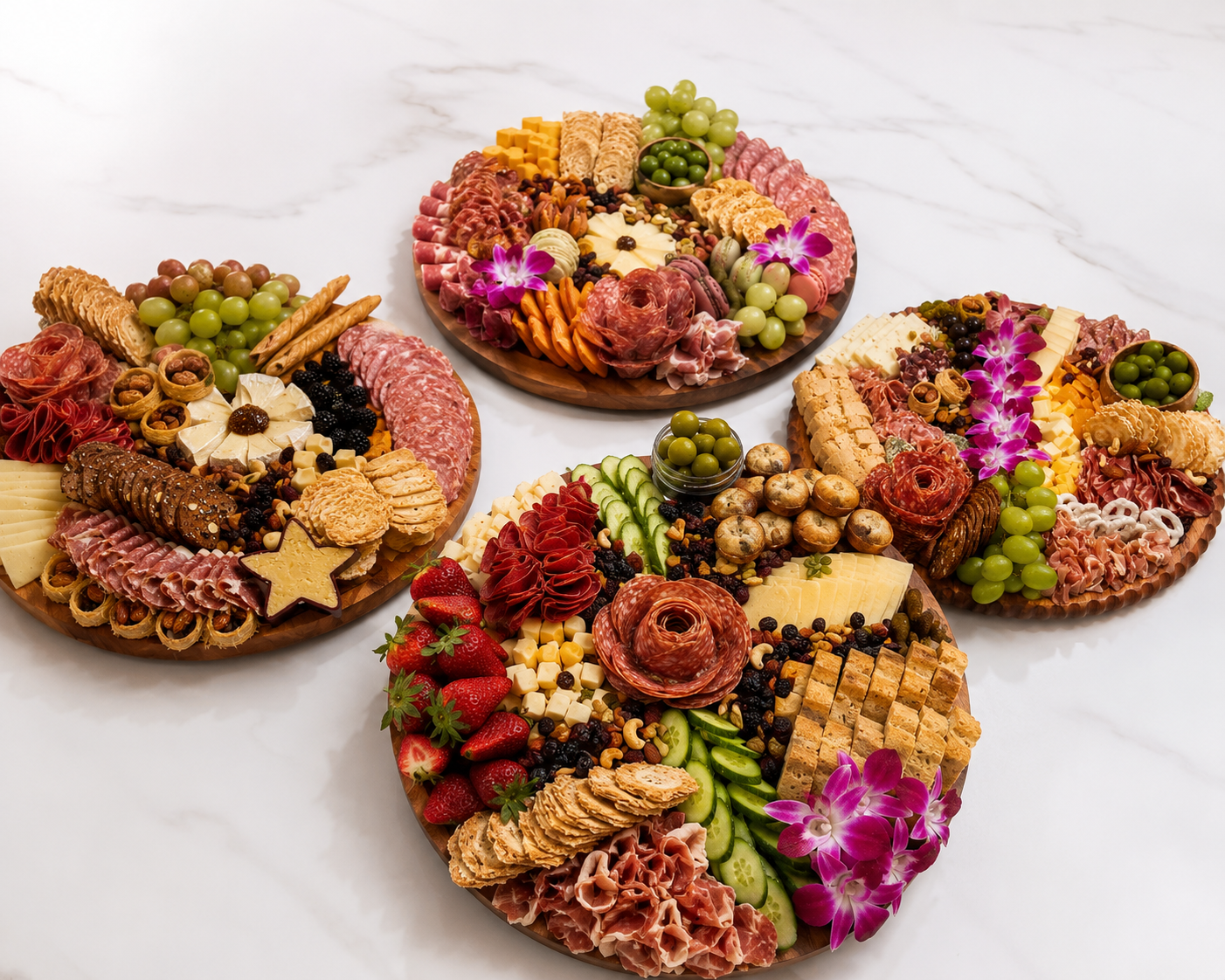 A server presenting a tiered display of cheese bites with balsamic and walnuts at an event