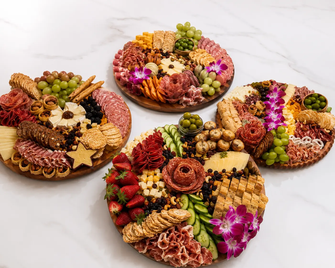 A server presenting a tiered display of cheese bites with balsamic and walnuts at an event