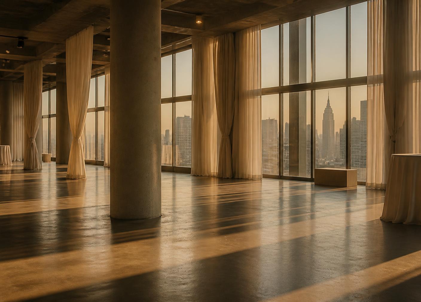 A minimal New York event space in afternoon light